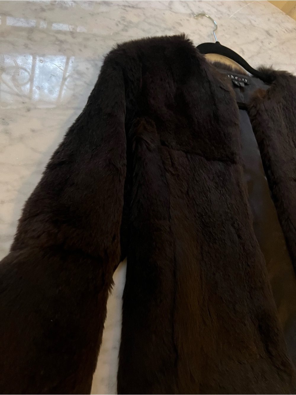 Theory chocolate genuine rabbit fur jacket - Picture 2 of 13